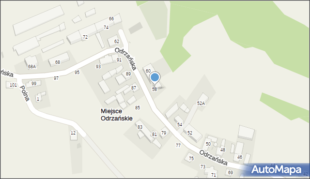 Miejsce Odrzańskie, Odrzańska, 58, mapa Miejsce Odrzańskie