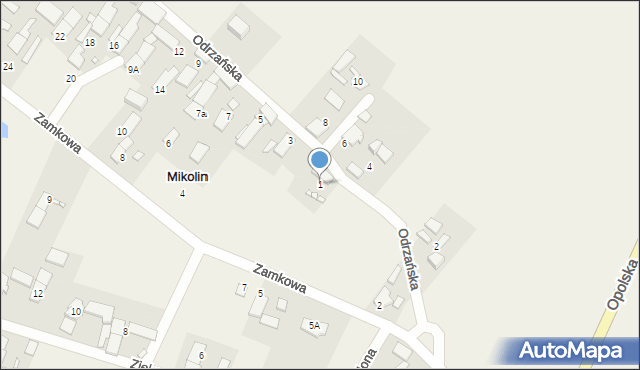 Mikolin, Odrzańska, 1, mapa Mikolin