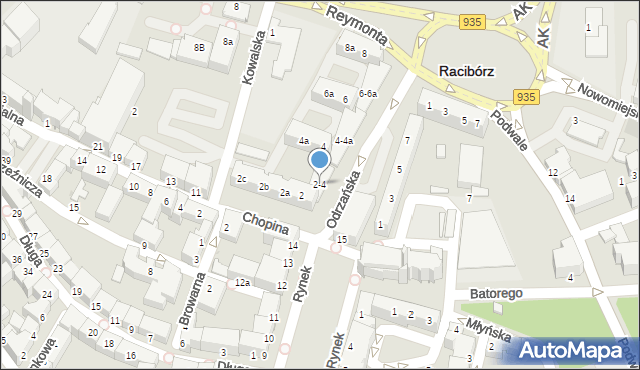 Racibórz, Odrzańska, 2-4, mapa Racibórz