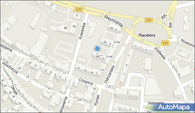 Racibórz, Odrzańska, 4a, mapa Racibórz