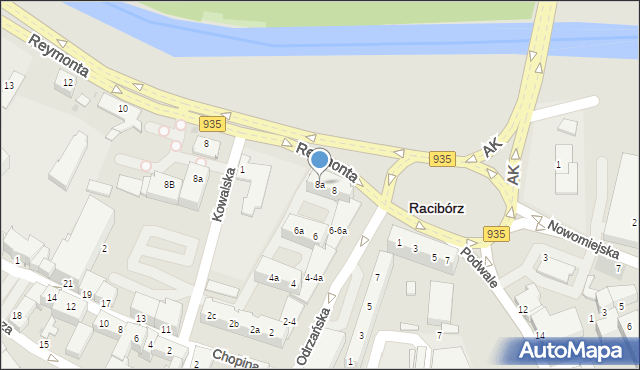 Racibórz, Odrzańska, 8a, mapa Racibórz