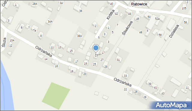 Ratowice, Odrzańska, 23, mapa Ratowice