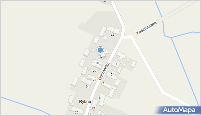 Rybna, Odrzańska, 16, mapa Rybna