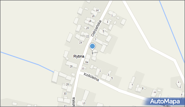 Rybna, Odrzańska, 9, mapa Rybna