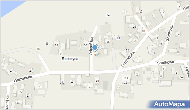 Rzeczyca, Odrzańska, 28, mapa Rzeczyca