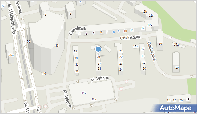 Szczecin, Odzieżowa, 26, mapa Szczecina