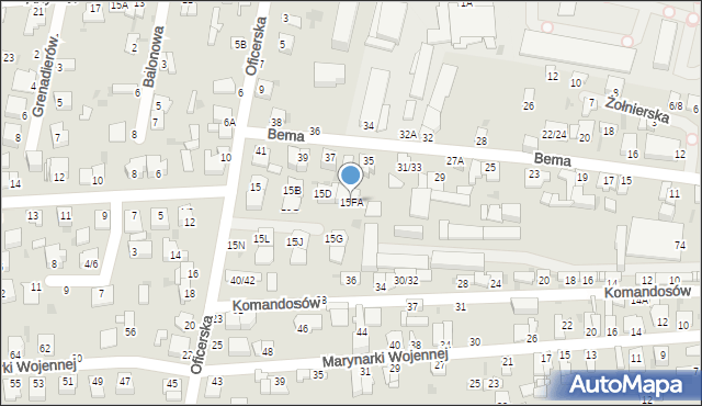 Częstochowa, Oficerska, 15FA, mapa Częstochowy