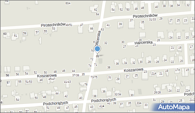 Częstochowa, Oficerska, 69, mapa Częstochowy