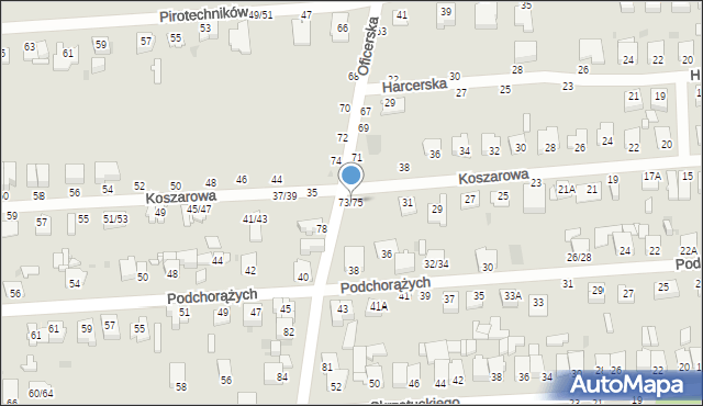 Częstochowa, Oficerska, 73/75, mapa Częstochowy