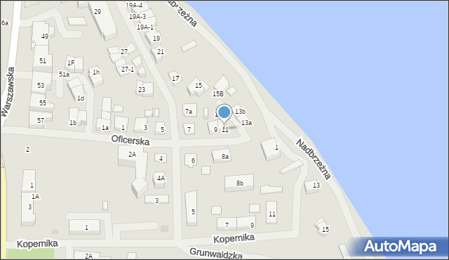 Mrągowo, Oficerska, 11, mapa Mrągowo