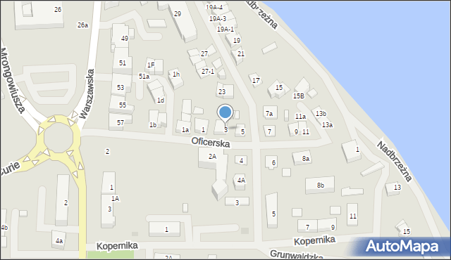 Mrągowo, Oficerska, 3, mapa Mrągowo