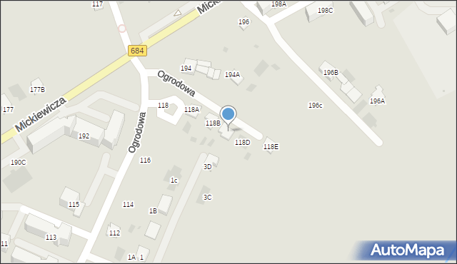 Bielsk Podlaski, Ogrodowa, 118C, mapa Bielsk Podlaski