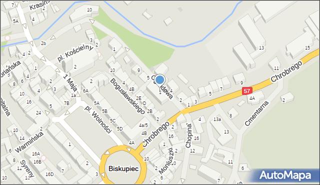 Biskupiec, Ogrodowa, 1, mapa Biskupiec