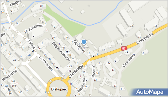 Biskupiec, Ogrodowa, 4, mapa Biskupiec