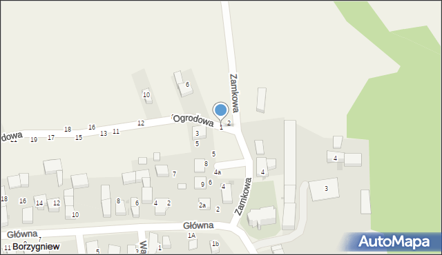 Borzygniew, Ogrodowa, 1, mapa Borzygniew