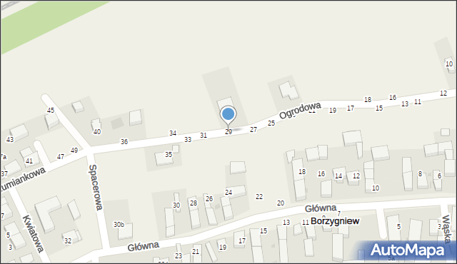 Borzygniew, Ogrodowa, 29, mapa Borzygniew