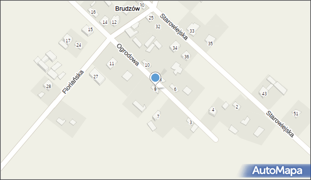 Brudzów, Ogrodowa, 9, mapa Brudzów