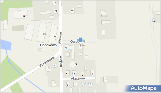 Chodkowo, Ogrodowa, 1, mapa Chodkowo