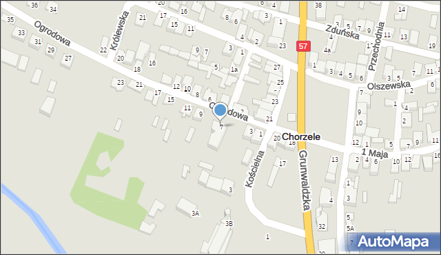 Chorzele, Ogrodowa, 7, mapa Chorzele