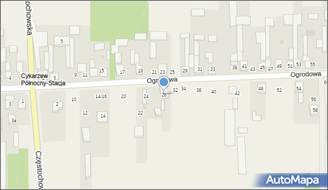 Cykarzew Północny, Ogrodowa, 28, mapa Cykarzew Północny