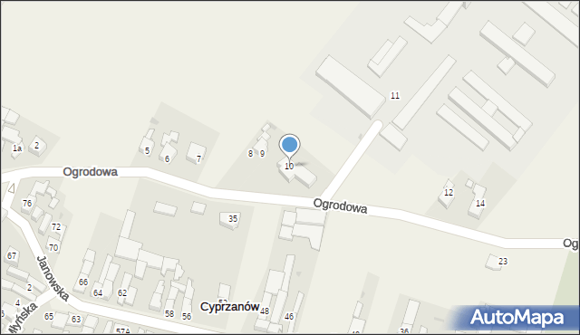 Cyprzanów, Ogrodowa, 10, mapa Cyprzanów