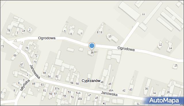 Cyprzanów, Ogrodowa, 35, mapa Cyprzanów