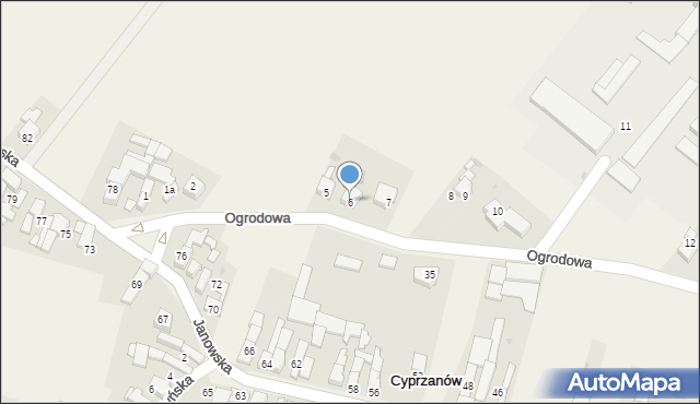 Cyprzanów, Ogrodowa, 6, mapa Cyprzanów