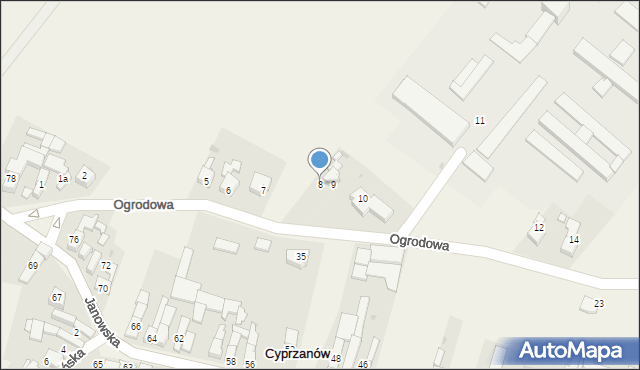 Cyprzanów, Ogrodowa, 8, mapa Cyprzanów