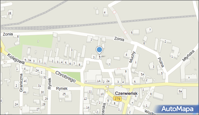 Czerwieńsk, Ogrodowa, 5, mapa Czerwieńsk