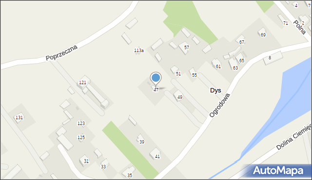 Dys, Ogrodowa, 47, mapa Dys