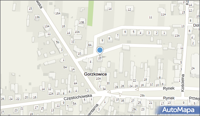 Gorzkowice, Ogrodowa, 10, mapa Gorzkowice