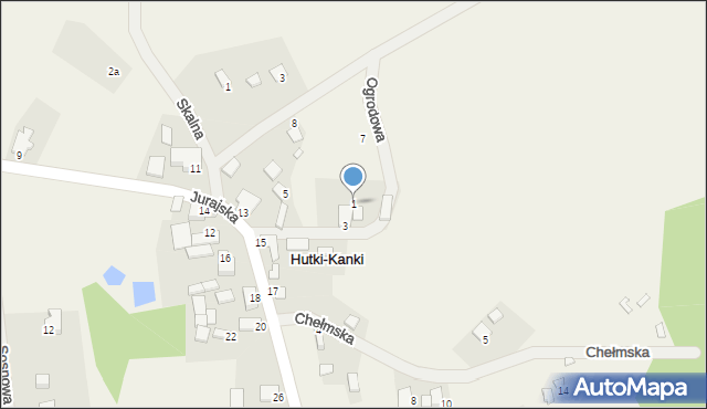 Hutki-Kanki, Ogrodowa, 1, mapa Hutki-Kanki