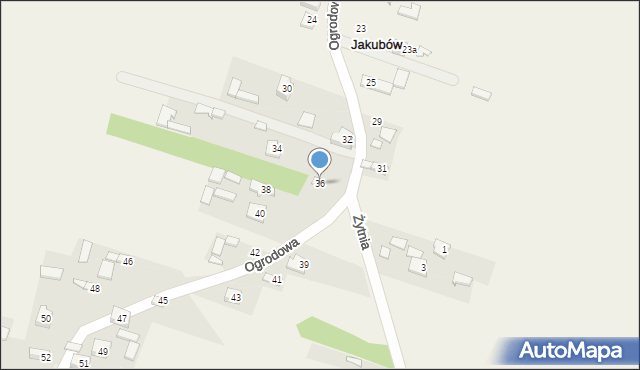 Jakubów, Ogrodowa, 36, mapa Jakubów