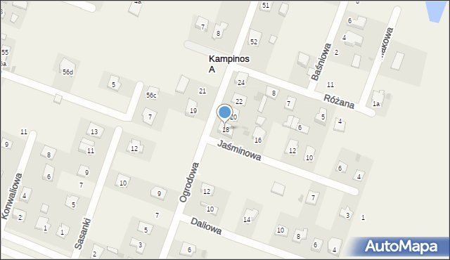 Kampinos A, Ogrodowa, 18, mapa Kampinos A