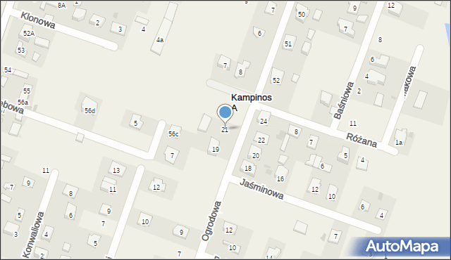 Kampinos A, Ogrodowa, 21, mapa Kampinos A