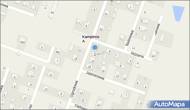 Kampinos A, Ogrodowa, 22, mapa Kampinos A