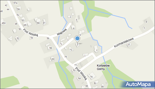 Korbielów, Ogrodowa, 2, mapa Korbielów