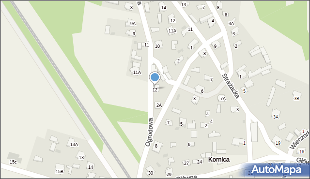 Kornica, Ogrodowa, 12, mapa Kornica