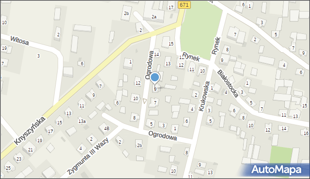 Korycin, Ogrodowa, 9, mapa Korycin