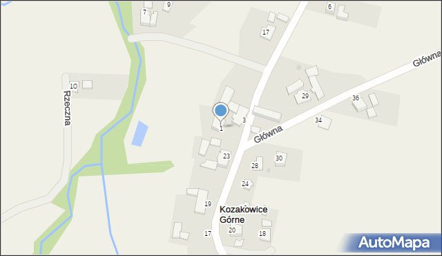 Kozakowice Górne, Ogrodowa, 1, mapa Kozakowice Górne