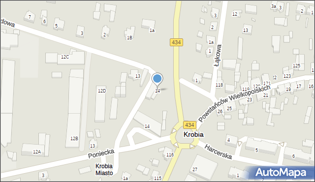 Krobia, Ogrodowa, 14, mapa Krobia