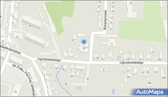 Krotoszyn, Ogrodowskiego, 1C, mapa Krotoszyna