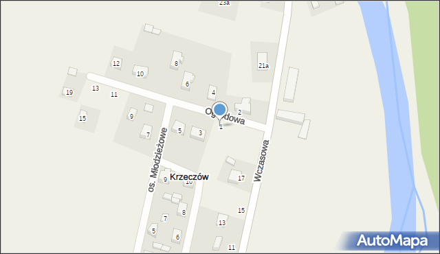 Krzeczów, Ogrodowa, 1, mapa Krzeczów