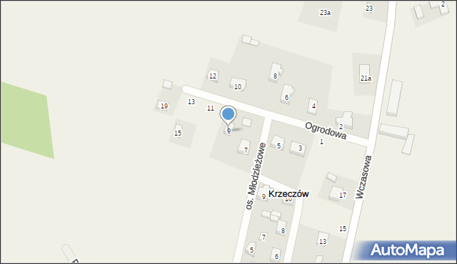 Krzeczów, Ogrodowa, 9, mapa Krzeczów