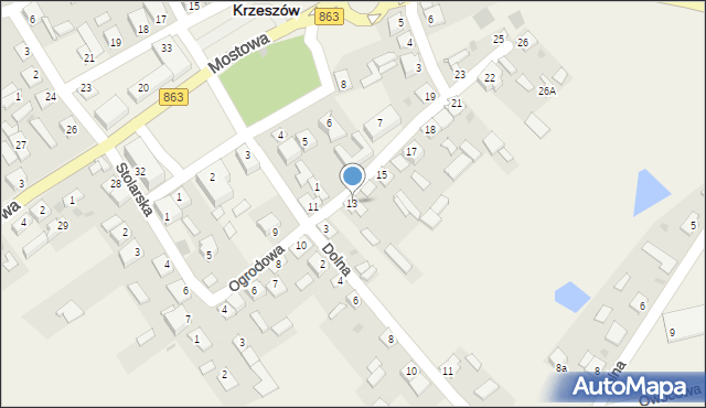 Krzeszów, Ogrodowa, 13, mapa Krzeszów