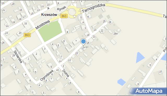 Krzeszów, Ogrodowa, 17, mapa Krzeszów