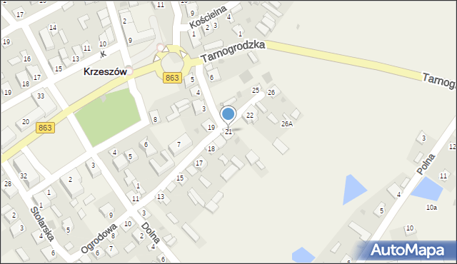 Krzeszów, Ogrodowa, 21, mapa Krzeszów