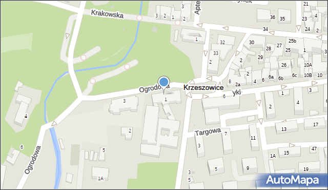 Krzeszowice, Ogrodowa, 1, mapa Krzeszowice