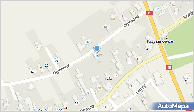 Krzyżanowice, Ogrodowa, 1a, mapa Krzyżanowice