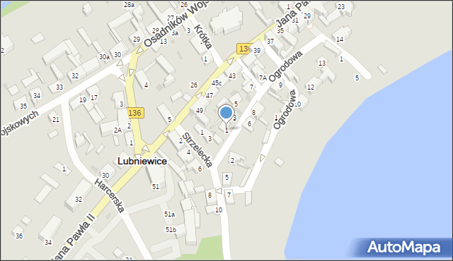 Lubniewice, Ogrodowa, 1, mapa Lubniewice